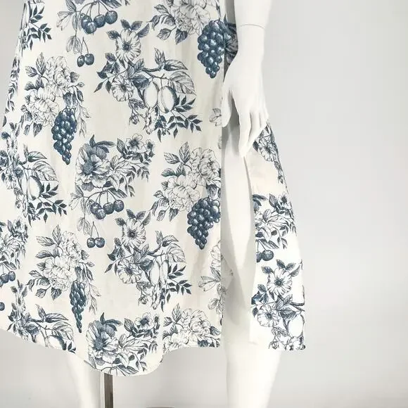Reformation Gitane Linen Midi Dress Blue White Floral Print Corsica Size L